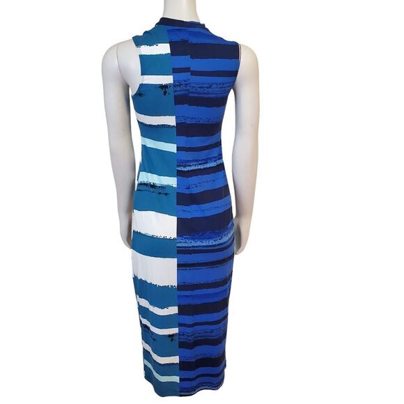 Corey Lynn Calter XS Striped Midi Dress Sleeveless Blue Turquoise Anthropologie - Picture 5 of 8